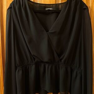 Express Black Long-Sleeve Peplum Top